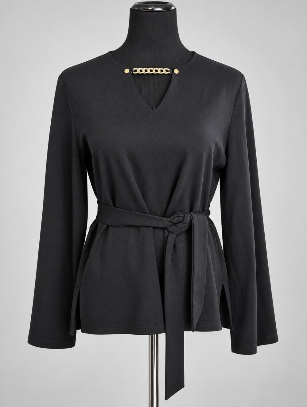 Marc New York Andrew Marc Black Gold Chain Belted Top Size L